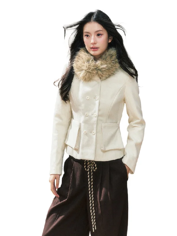 Deal Explosion urban street coatHooded Wool Slim Short Coat