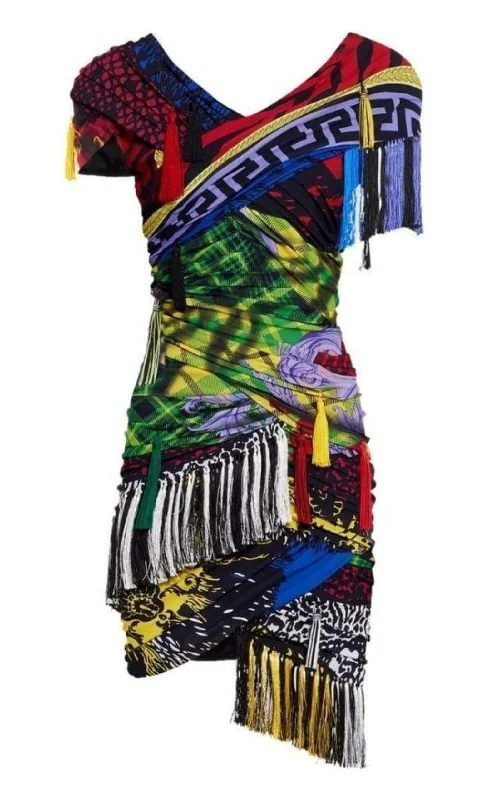 Mega Deal lace-up dressMega Mix Print Fringe Mini Dress