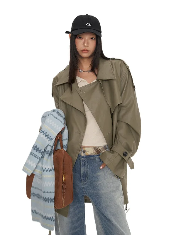 Deal of the Week high-quality coatClassic PU Trench Leather Jackets