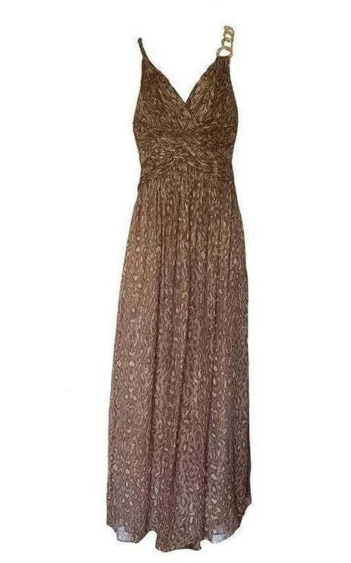 Inventory Reduction draped dressGold Leopard Print Silk Gown Dress