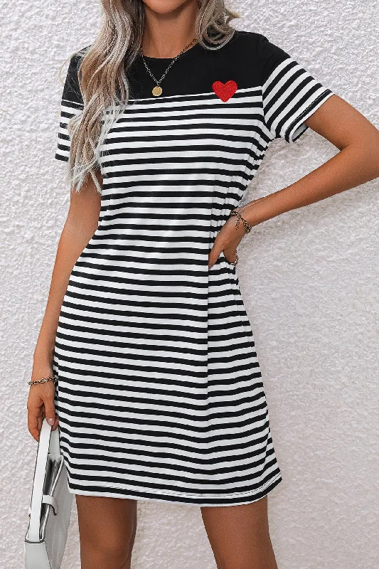 Extra Discounts denim dressStriped Heart Short Sleeve Dress