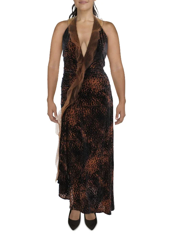 Womens Velvet Burnout Halter Dress