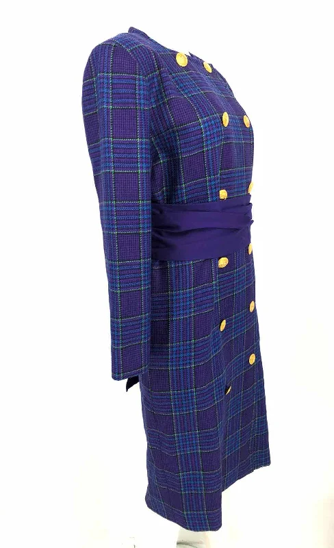 CELINE Purple Green Houndstooth Double Breasted Size MEDIUM (M) Dress