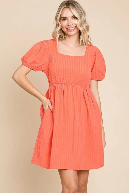 Closeout Sale floral dressCulture Code Textured Square Neck Short Sleeve Dress
