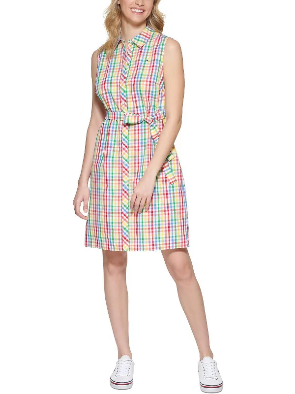 Womens Woven Plaid Shirtdress