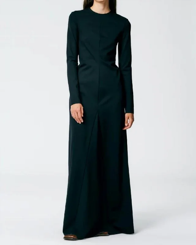 Compact Stretch Knit Maxi Gown In Black