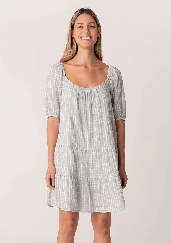 Discount Extravaganza sleek dressPLAID SHORT PUFF SLEEVE DRESS