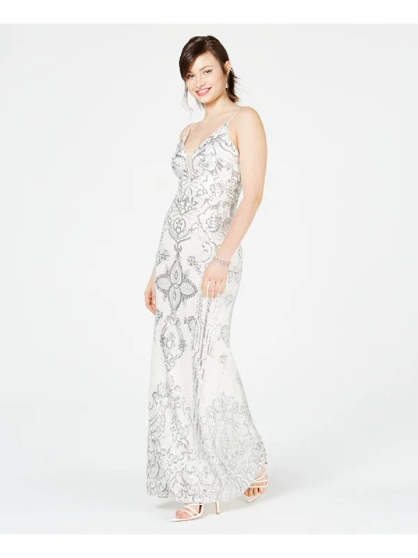 Super Bargain BETSY & ADAM Womens Sequined Patterned Spaghetti Strap V Neck Full-Length Formal Body Con Dress