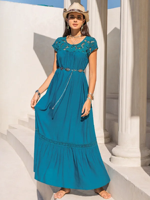 Act Now off-shoulder dressRound Neck Short Sleeve Maxi Dress