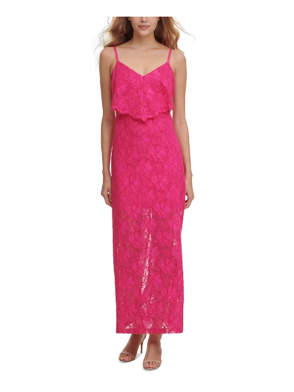 Closeout Sale GUESS Womens Stretch Slitted Floral V Neck Maxi Shift Dress