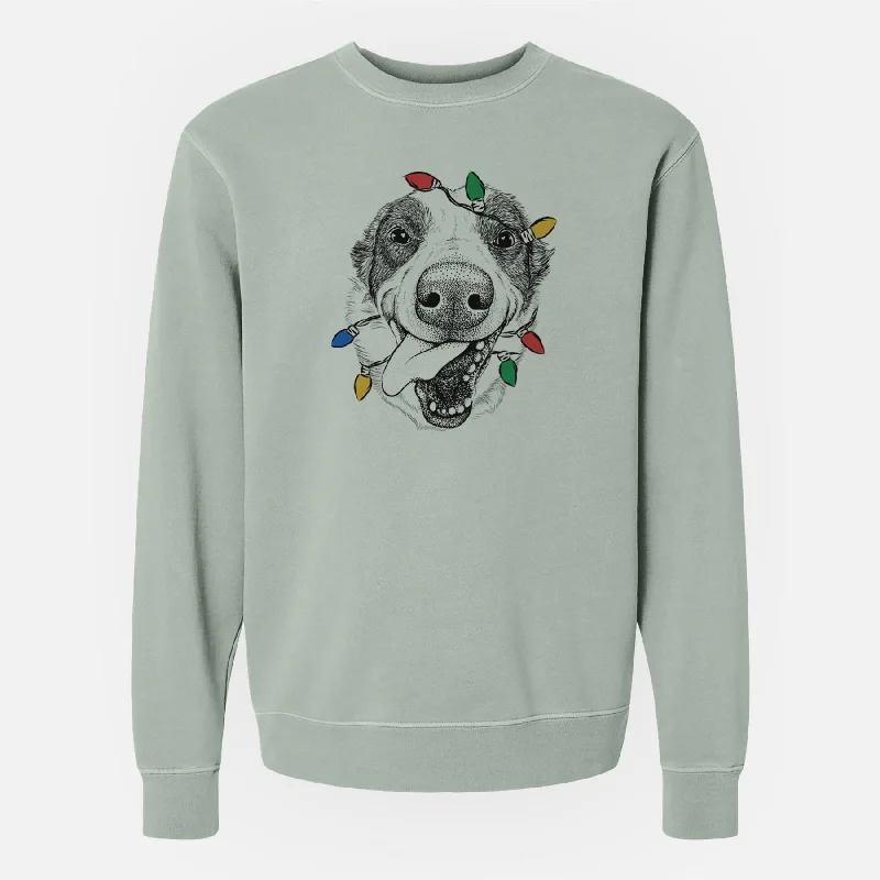 Limited Stock relaxed fit sports hoodieChristmas Lights Elwood the Border Collie - Unisex Pigment Dyed Crew Sweatshirt Limited Stock relaxed fit sports hoodieChristmas Lights Elwood the Border Collie - Unisex Pigment Dyed Crew Sweatshirt