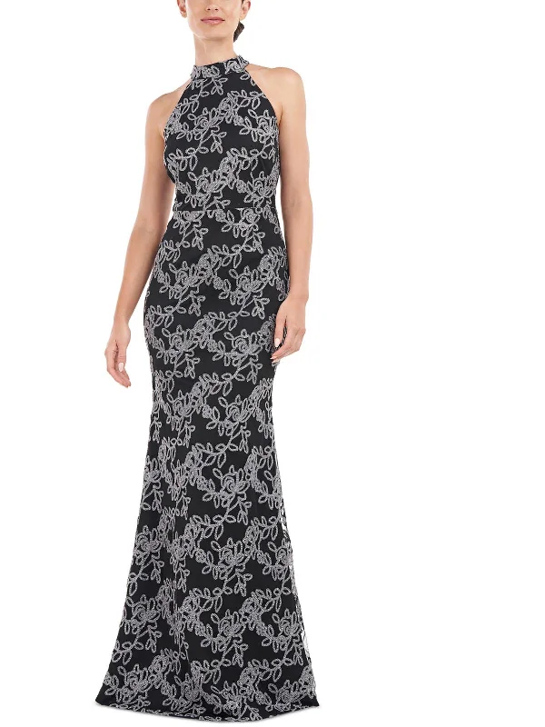 Womens Mesh Embellished Evening Dress