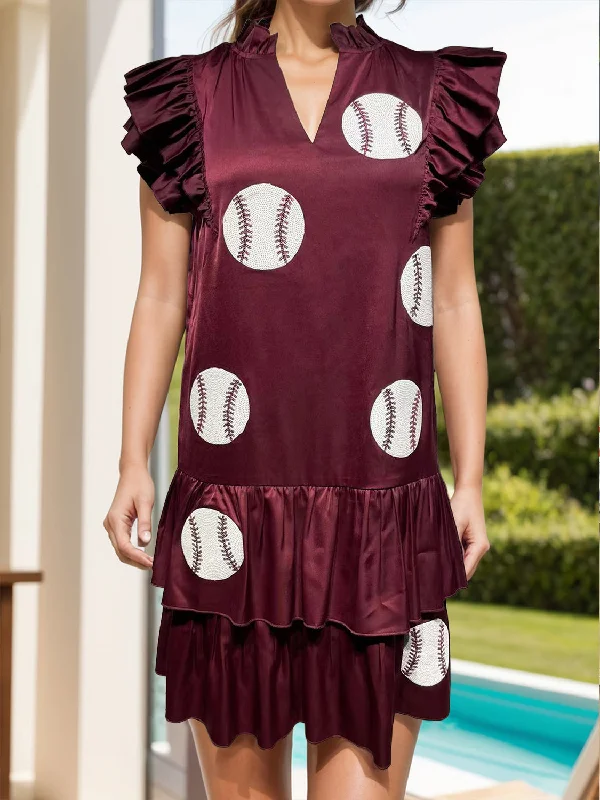 Online Specials ruffle dressSequin Baseball Notched Cap Sleeve Mini Dress