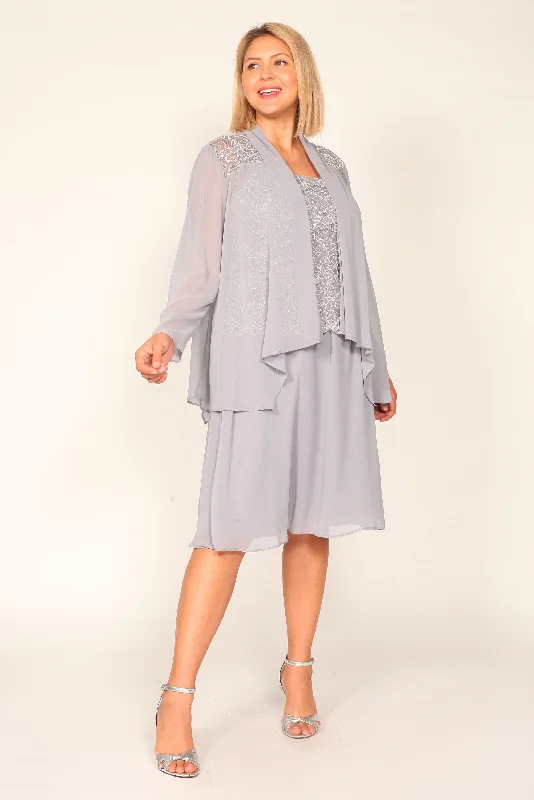 One-DAY Sale draped dressR&M Richards 3885W Short Plus Size Jacket Dress Silver