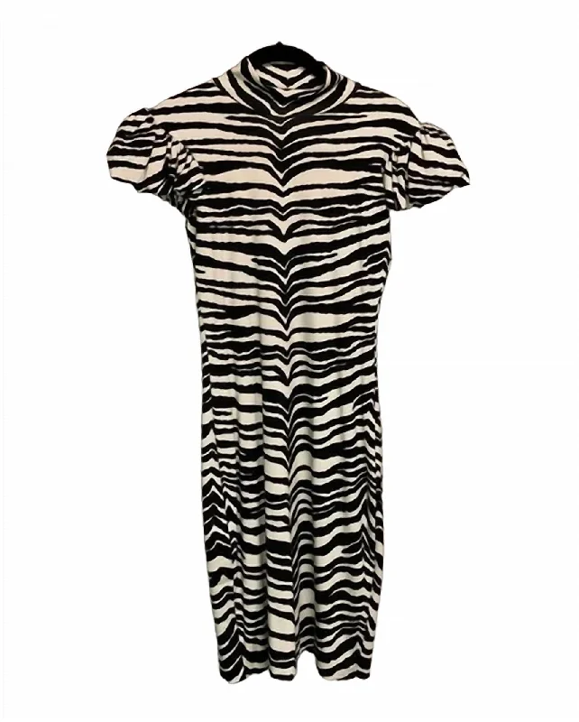 Midnight Sale structured dressZebra Puff Sleeve Dress In Black/cream