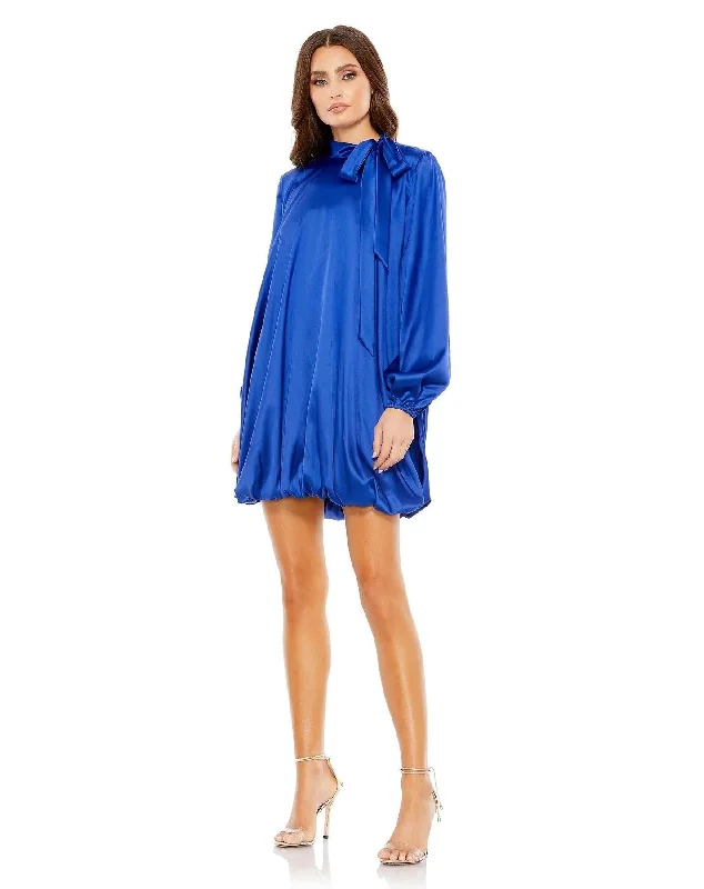 Shop and Save flowy evening dressMac Duggal 26922 Long Sleeve Short Cocktail Dress