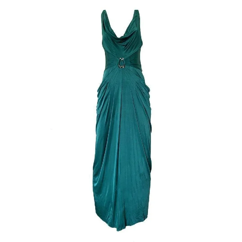 Deal Mania casual midi dressDark Teal Cowl Neck Jewek Gown Dress