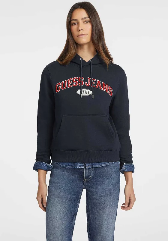 Time-Limited Offer urban hoodieGuess Womens Chenille Logo Patch Hoodie, Dark Blue