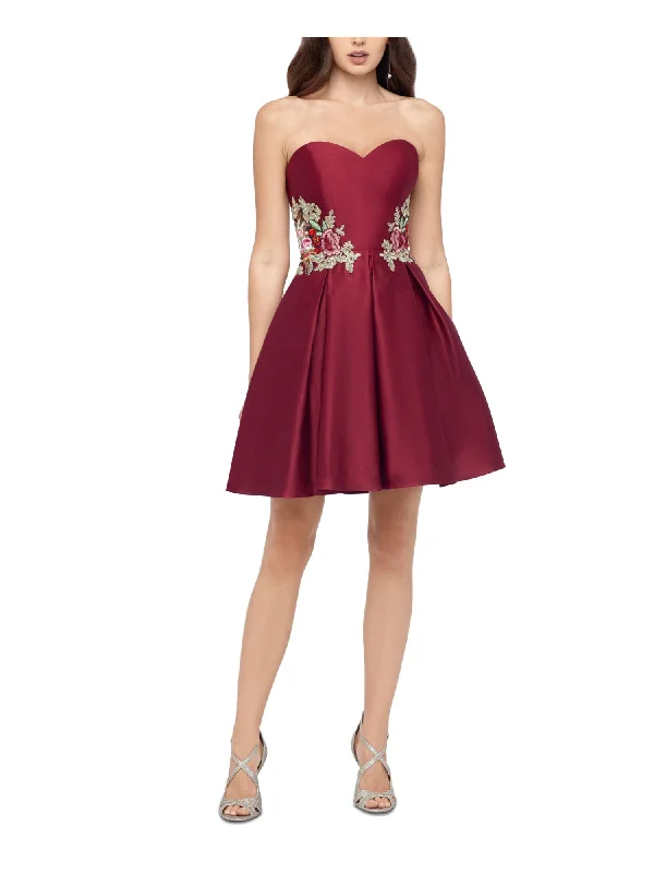 Lowest Prices BLONDIE Womens Embellished Floral Sweetheart Neckline Above The Knee Party Fit + Flare Dress
