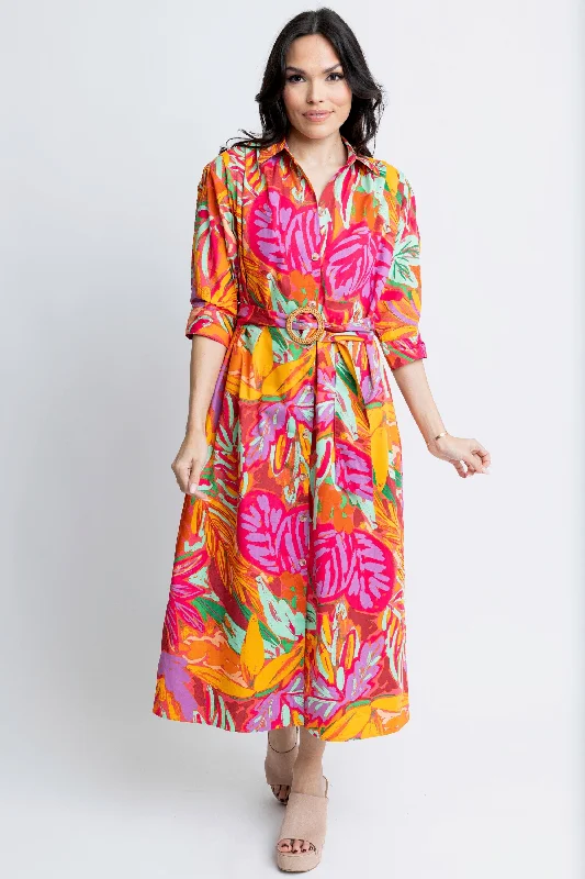 Discount Mania casual summer dressABSTRACT TROPICAL PALM SHIRT DRESS