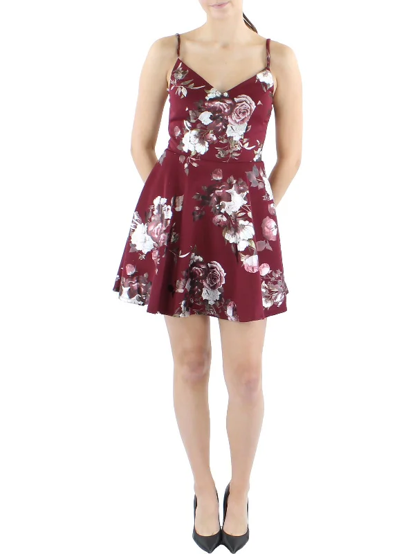 Juniors Womens Floral Mini Fit & Flare Dress