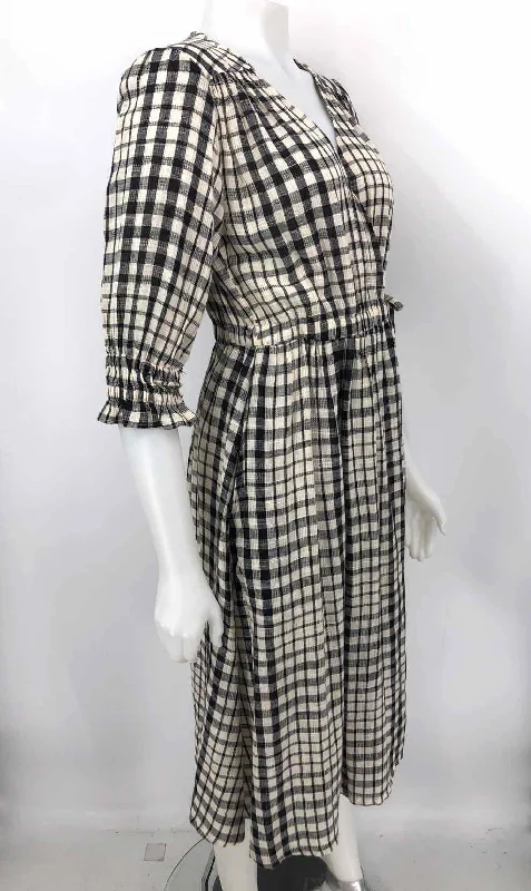 APIECE APART Beige Black Cotton Checkered Midi Length Size SMALL (S) Dress