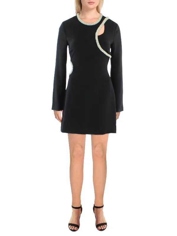 Womens Crepe Embellished Mini Dress