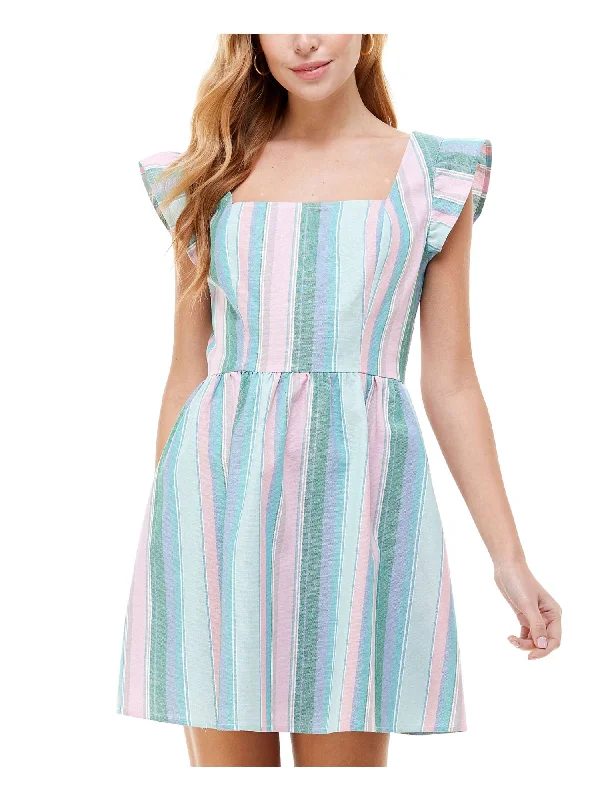 Deal Alert CRYSTAL DOLLS Womens Striped Flutter Short Fit + Flare Dress