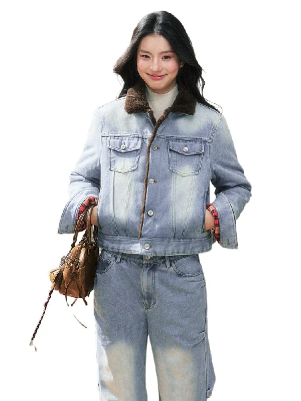 Bargain Bin high-fashion coatFleece-Lined Denim Jacket Set