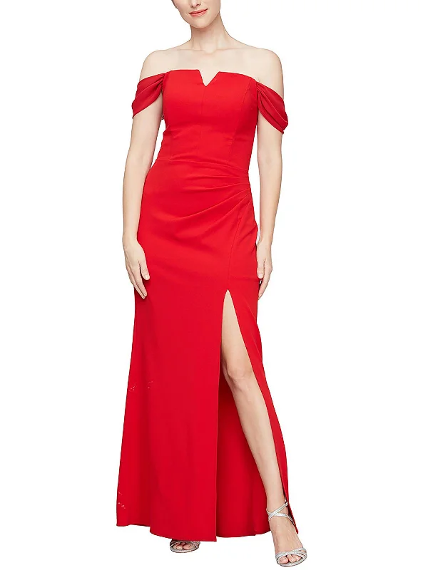 Womens Off-The-Shoulder Split Hem Evening Dress