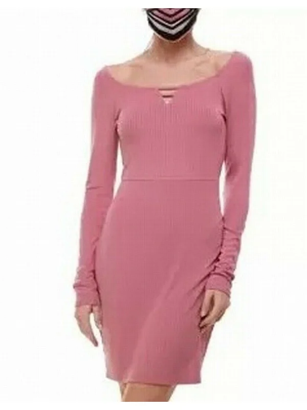 Today's Special PLANET GOLD Womens Long Sleeve Scoop Neck Short Body Con Dress