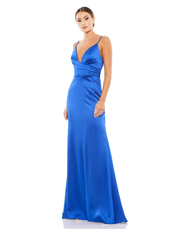 Daily Deals sleek midi dressDraped Sleeveless Plunge Neck Trumpet Gown