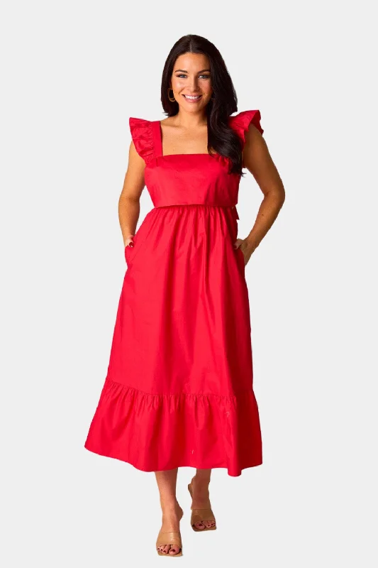 Reduced Prices chic dressBeverly Ruffle Sleeve Midi Dress - Red