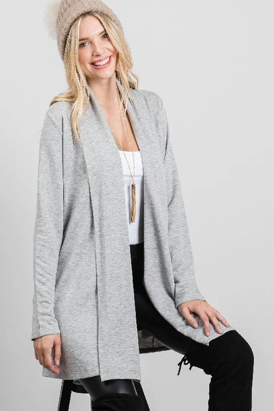 Big Discounts oversized coatGREY FRENCH TERRY OPEN NECK LONG SLEEVES KNIT LONG CARDIGAN SO3420T