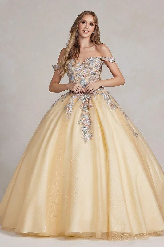 Closeout Sale draped dressNox Anabel JU809 Long Off Shoulder Quinceanera Dress