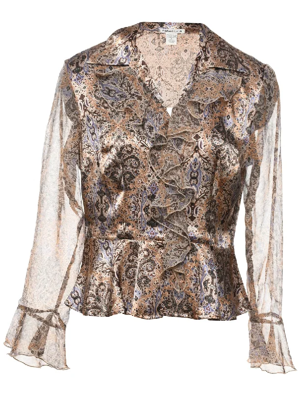 Savings Bonanza casual coatPaisley Frilly Evening Blouse - S