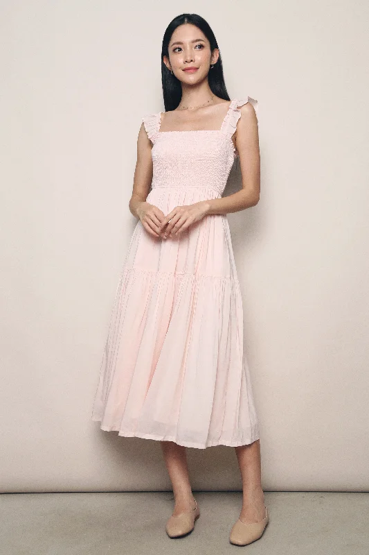 Bargain Prices Cathy Flutter Smocked Midi Dress Powder Pink