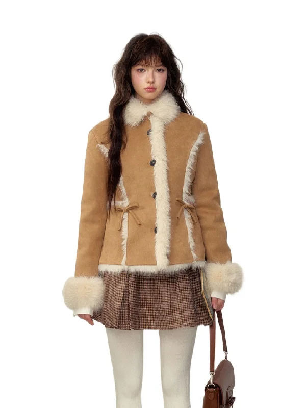 Act Now outdoor adventure coatKhaki & Pink Shearling Coat