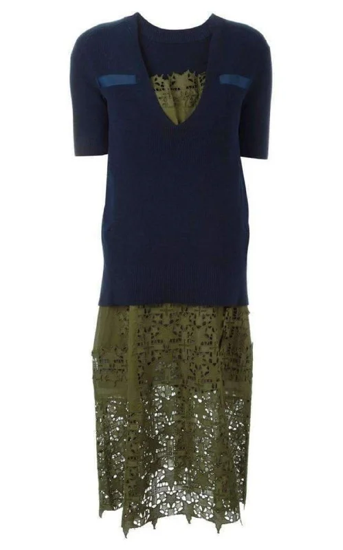 Special Buy knit dressSweater Top Green Embroidered Dress