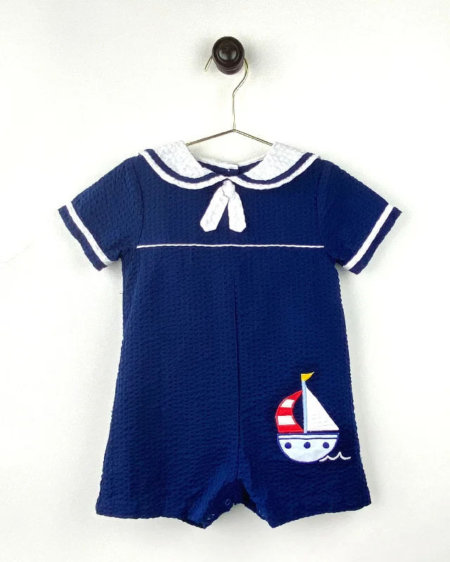 Closeout bodycon dressNavy Seersucker Sailboat Romper