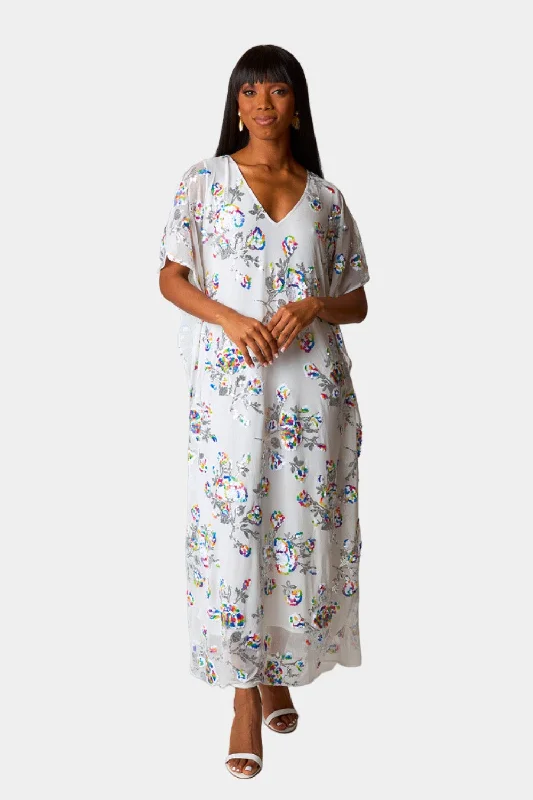 While Supplies Last ruffle dressAtlas Sequin Caftan Maxi Dress - White Sangria