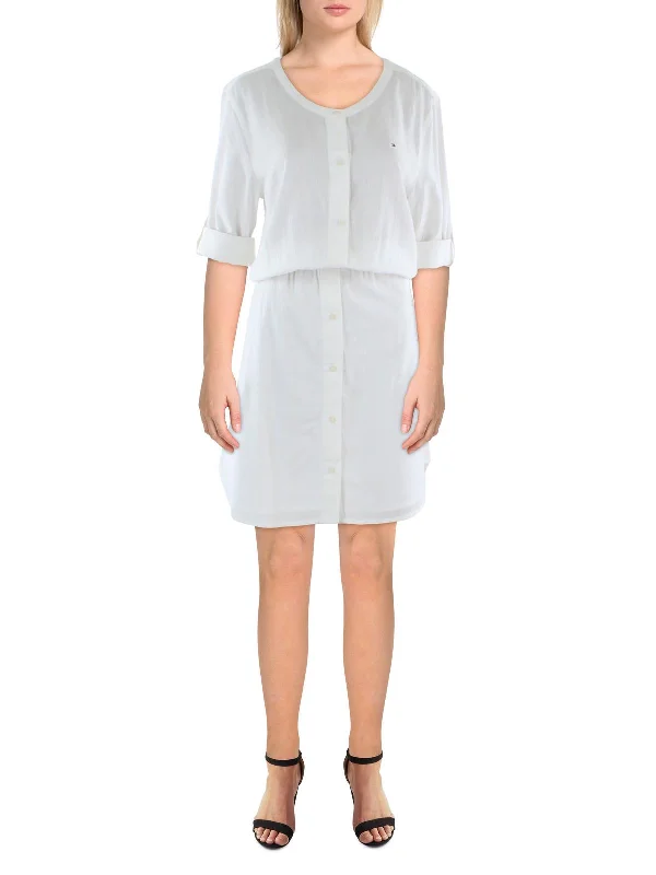 Womens Magnetic Closure Knee-Length Shirtdress