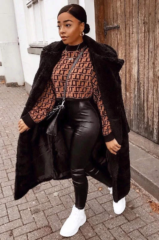 Grand Opening Sale pullover sweaterBrown Repeat Print Crop Jumper - Ryhanna