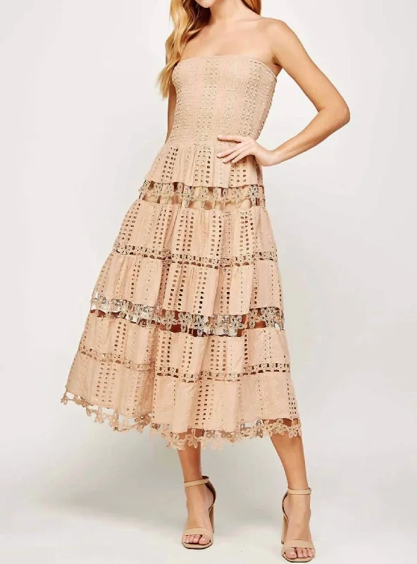 Riviera Eyelet Lace Tube Dress In Taupe