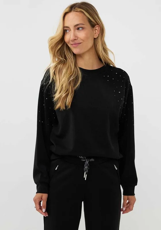 Esqualo Embellished Round Neck Sweatshirt, Black