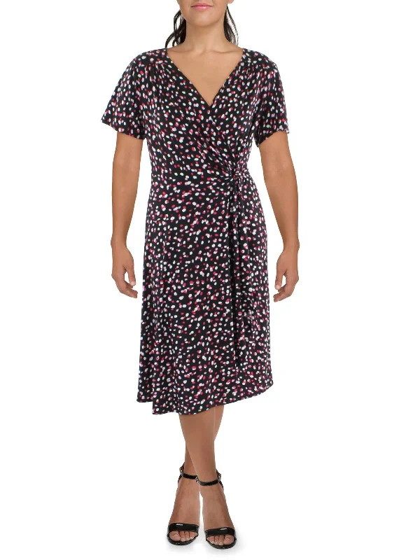 Plus Womens Printed Self Belt Wrap Dress