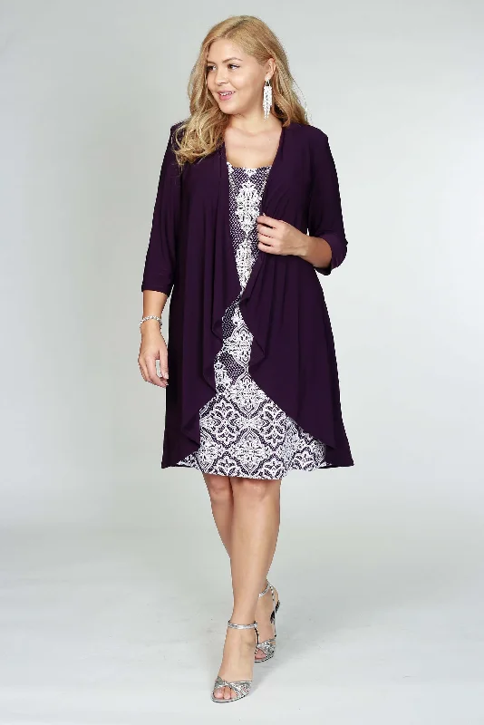 Instant Savings ruffle dressR&M Richards 3577 Short Cocktail Lace Dress Eggplant