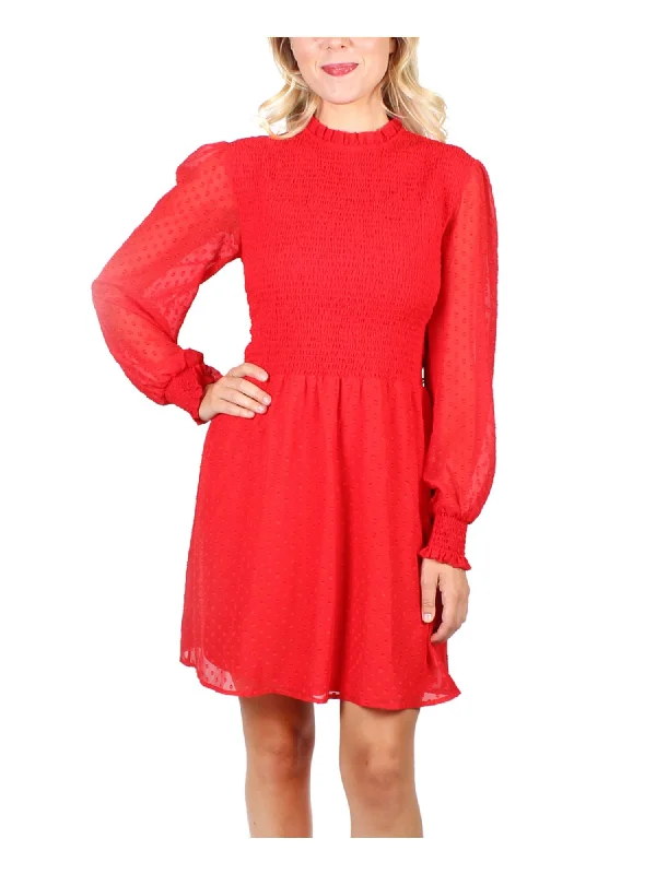Special Promotion CRYSTAL DOLLS Womens Ruffled Long Sleeve Mock Short Fit + Flare Dress Special Promotion CRYSTAL DOLLS Womens Ruffled Long Sleeve Mock Short Fit + Flare Dress