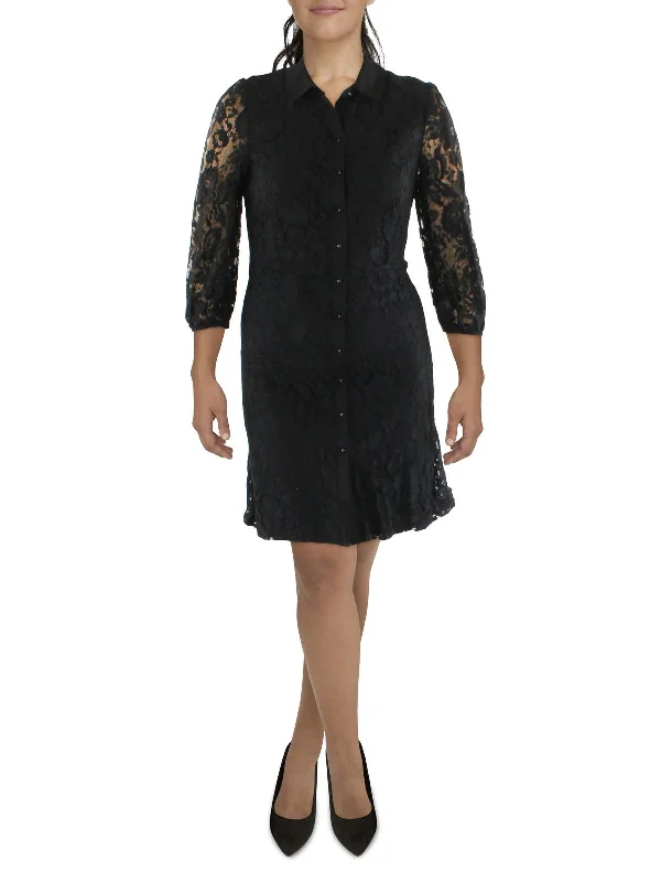 Womens Lace Mini Shirtdress