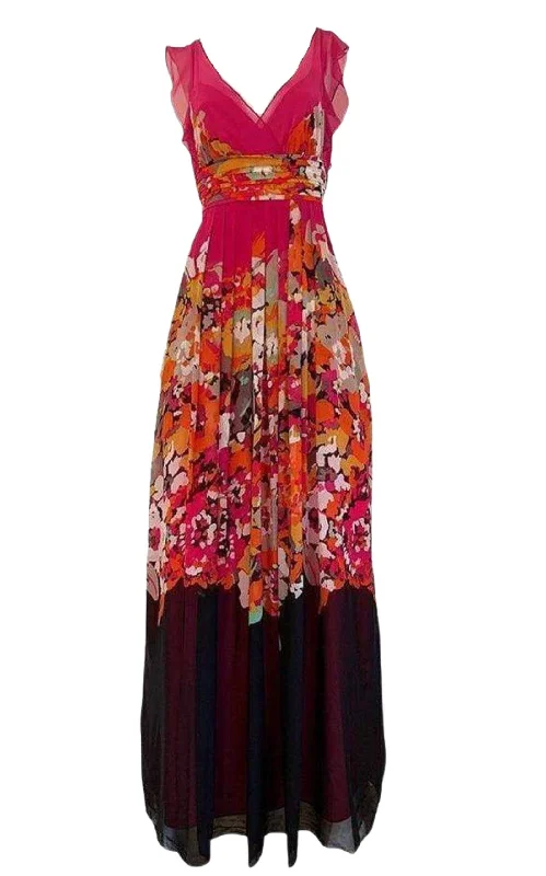 Instant Savings cocktail dressPrinted Silk V-Neck Maxi Dress